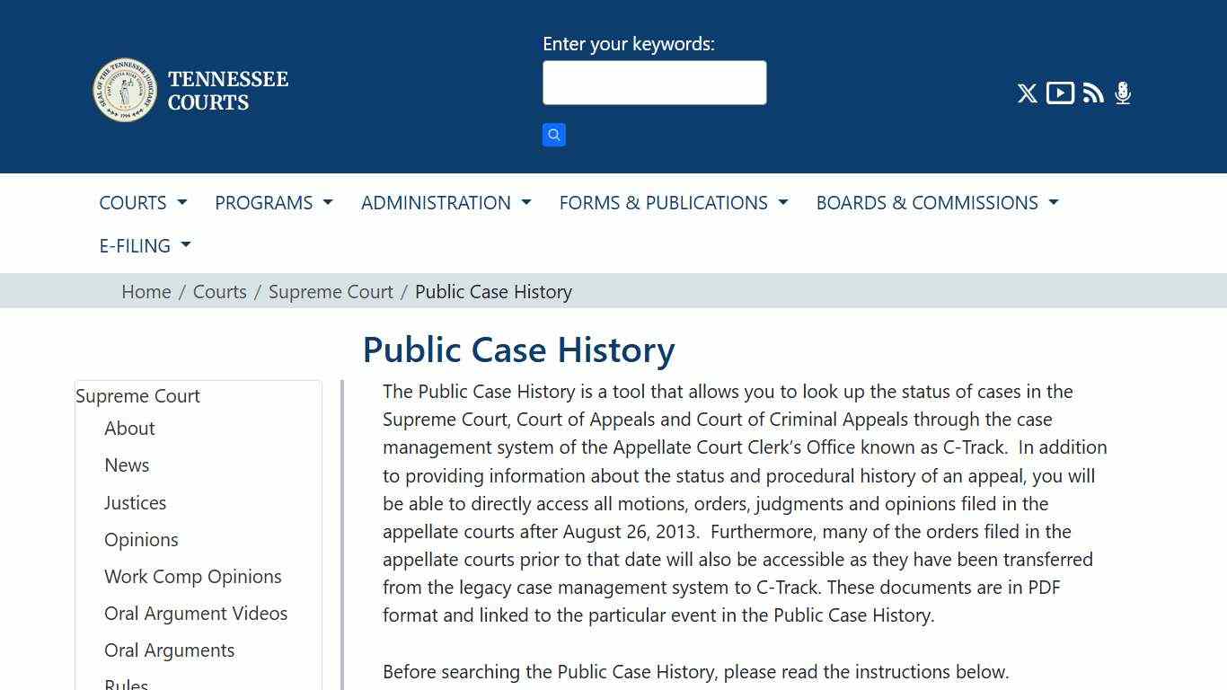 Public Case History | Tennessee Administrative Office of the Courts