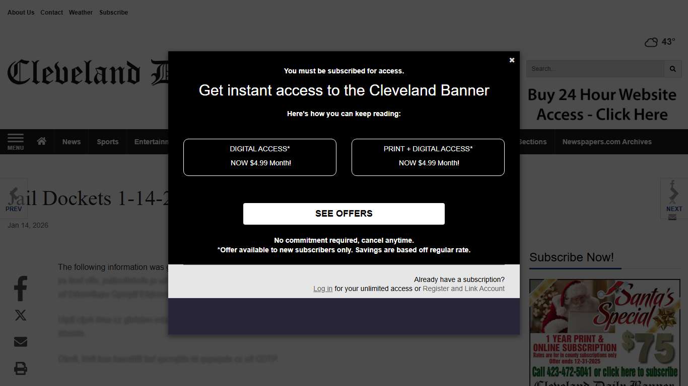 Jail Dockets 1-14-26 | News | clevelandbanner.com